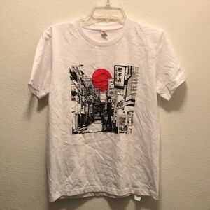 Wituka White Black Red Graphic T-Shirt Short Sleeve Men Size XS Organic Cotton
